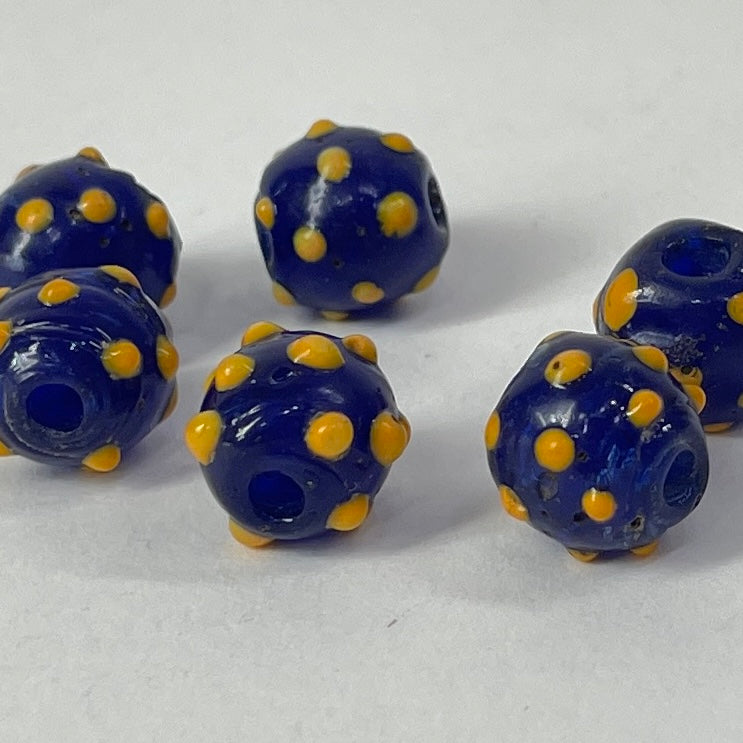 6 Very Rare Blue Raised Dot Skunk Venetian Trade Beads