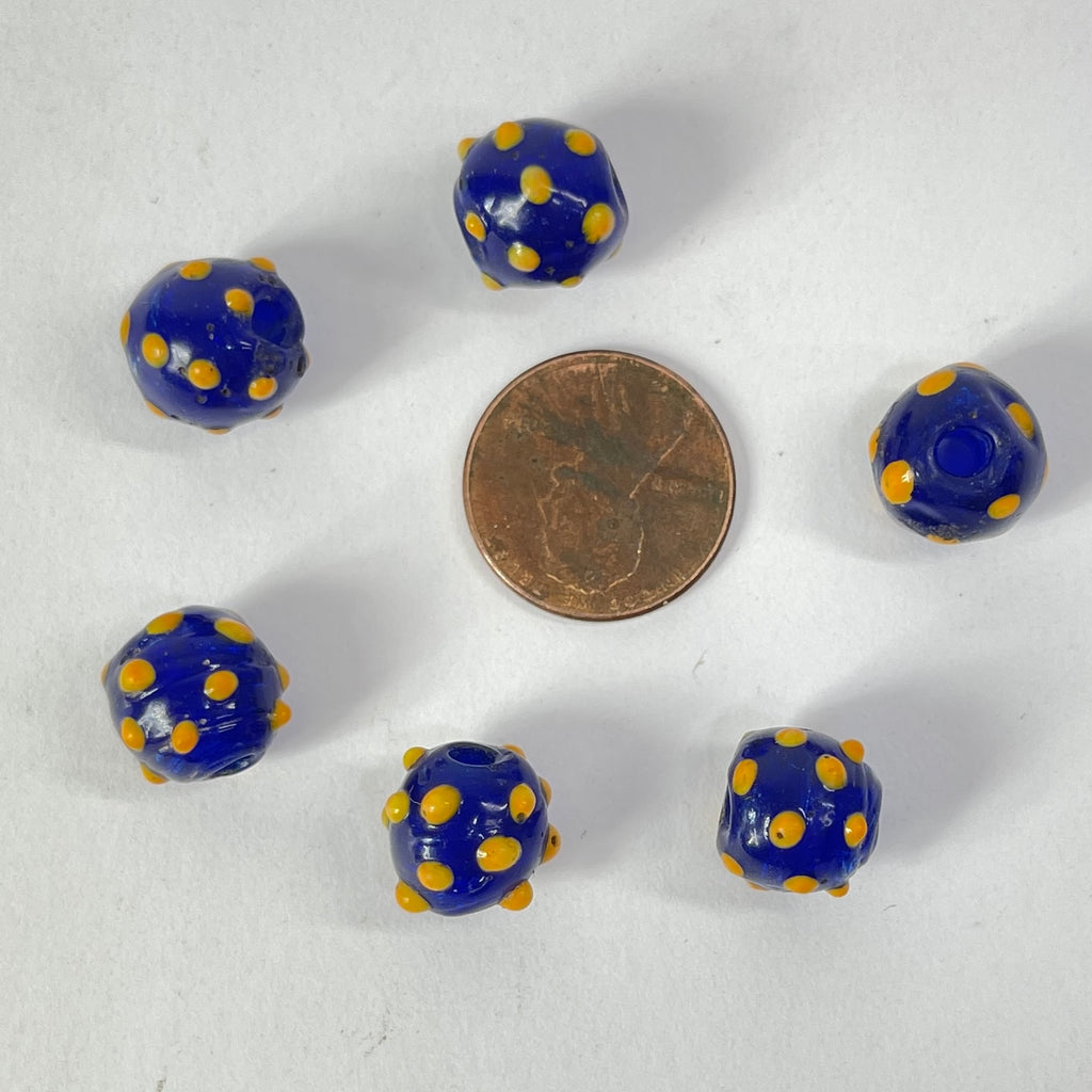 6 Very Rare Blue Raised Dot Skunk Venetian Trade Beads