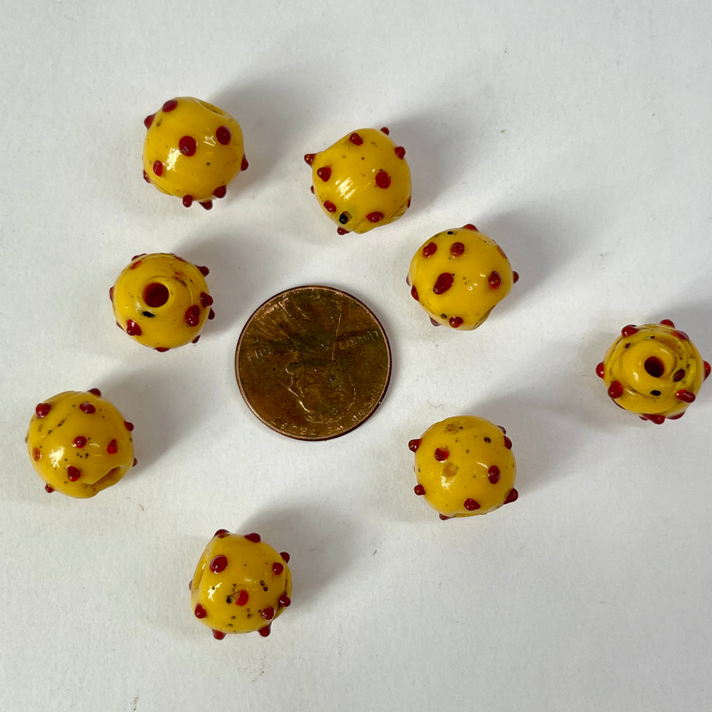 8 Rare Yellow Raised Dot Skunk Venetian Trade Beads