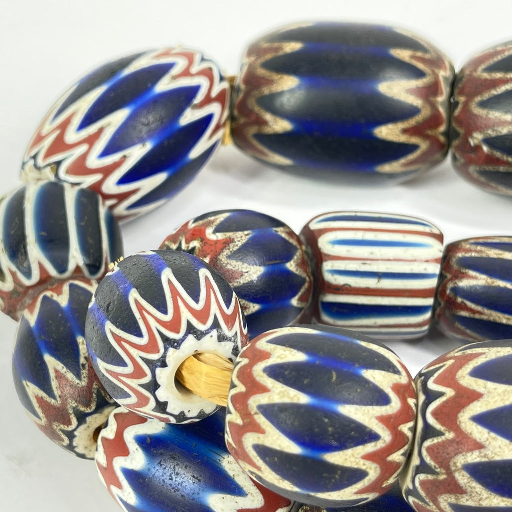 Six Layer Chevron Venetian Trade Beads JK Brown Collection 30 Inch