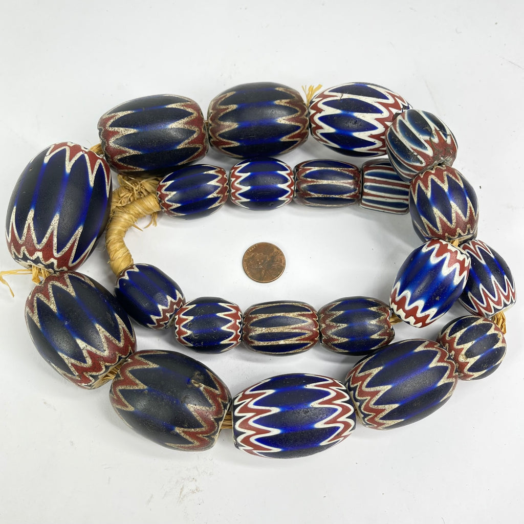 Six Layer Chevron Venetian Trade Beads JK Brown Collection 30 Inch