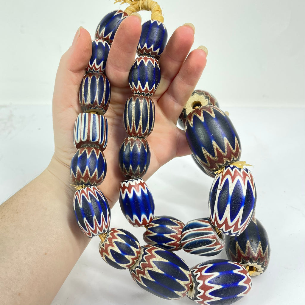 Six Layer Chevron Venetian Trade Beads JK Brown Collection 30 Inch