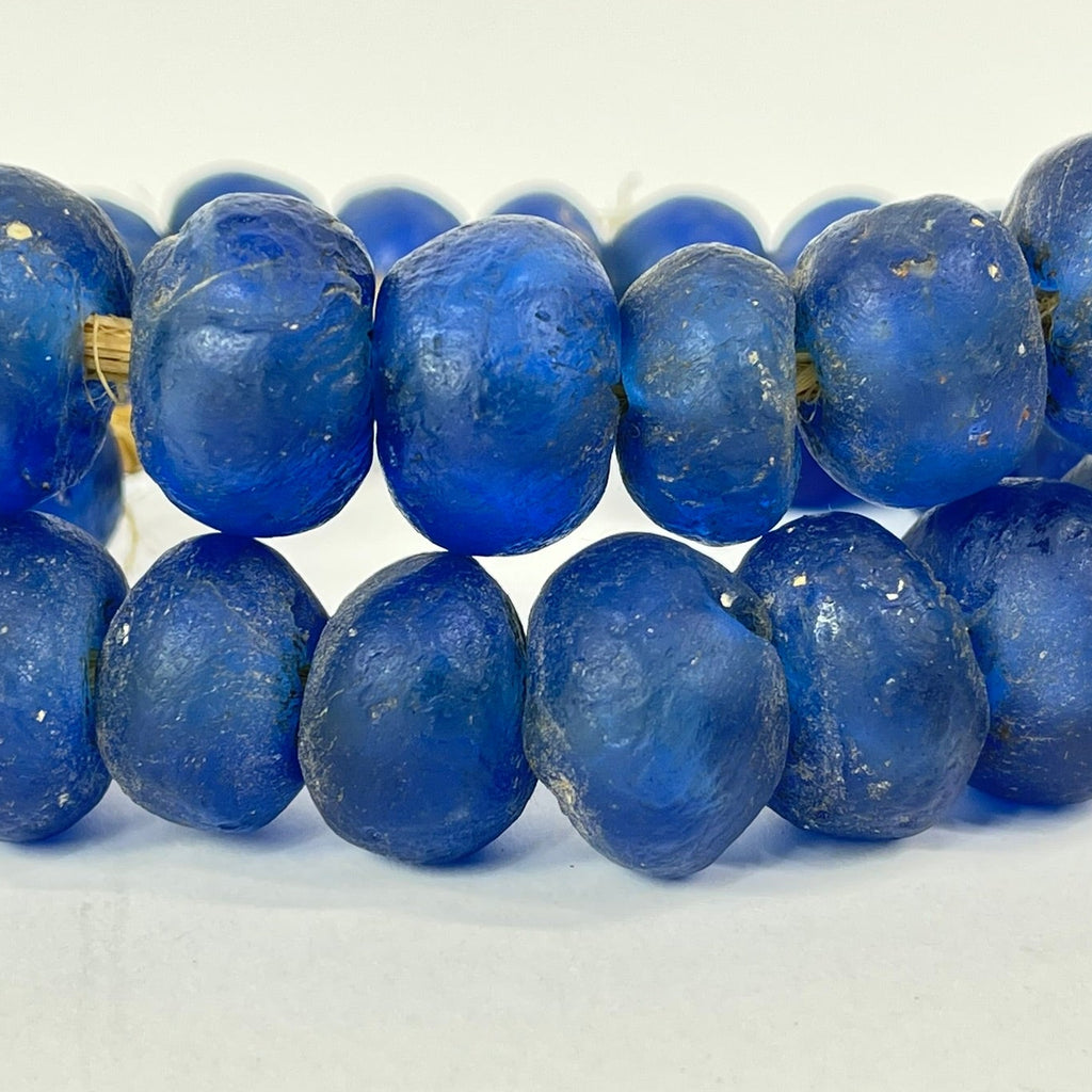 Large Krobo Recycled Powder Glass Blue Trade Beads