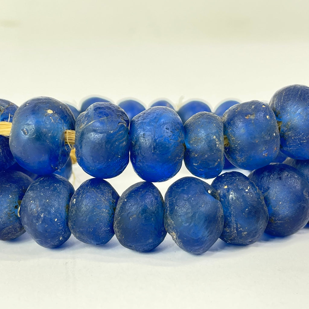 Large Krobo Recycled Powder Glass Blue Trade Beads