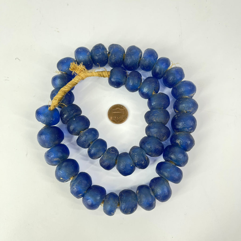Large Krobo Recycled Powder Glass Blue Trade Beads