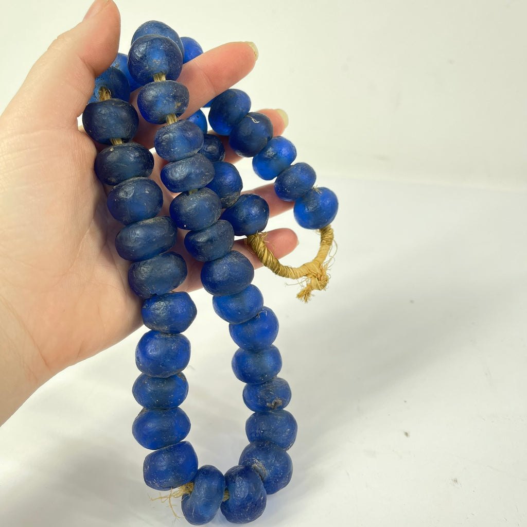 Large Krobo Recycled Powder Glass Blue Trade Beads