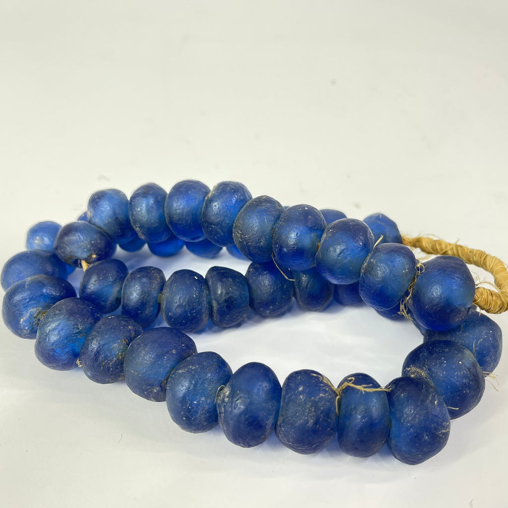 Large Krobo Recycled Powder Glass Blue Trade Beads