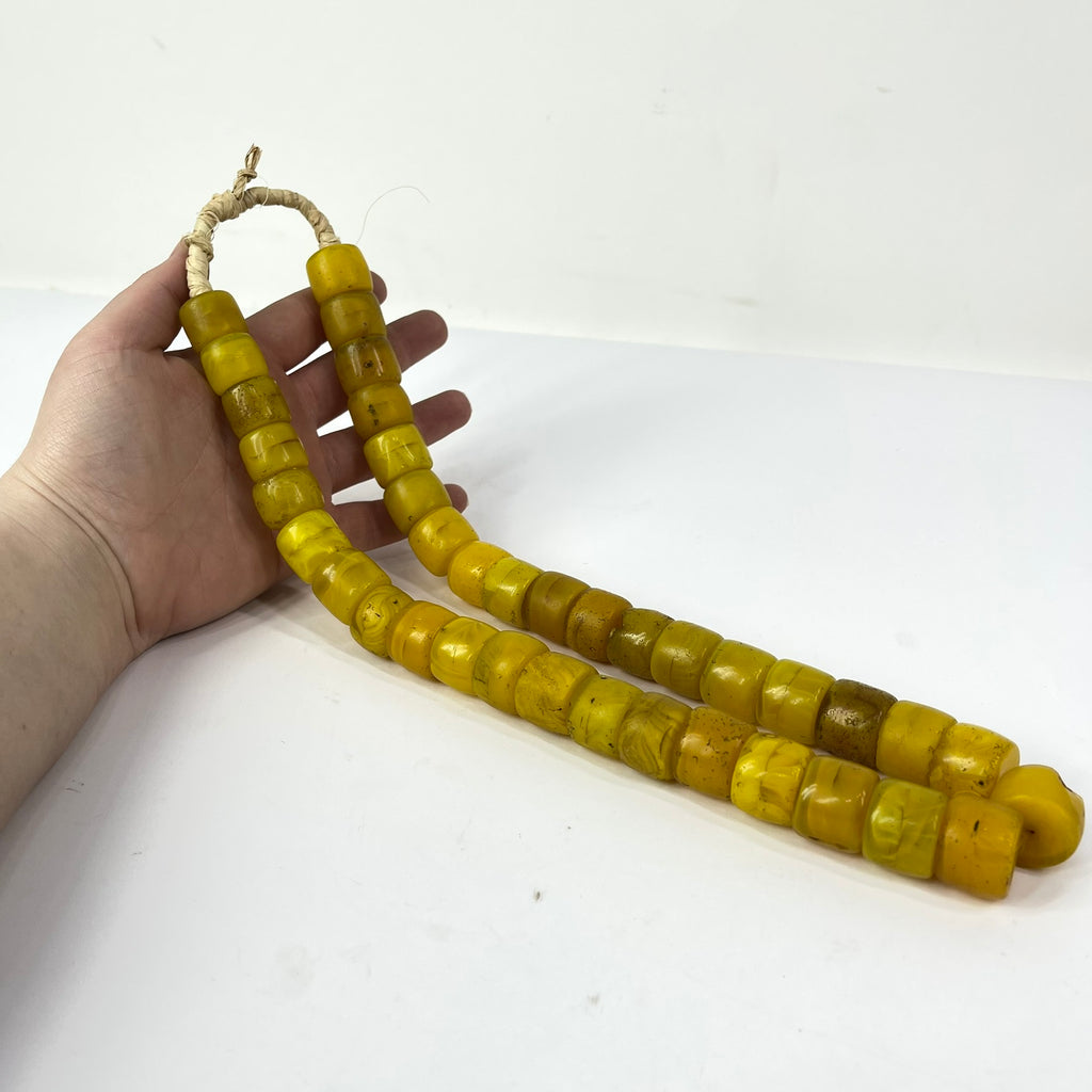 Old Bohemian Glass Yellow Trade Beads