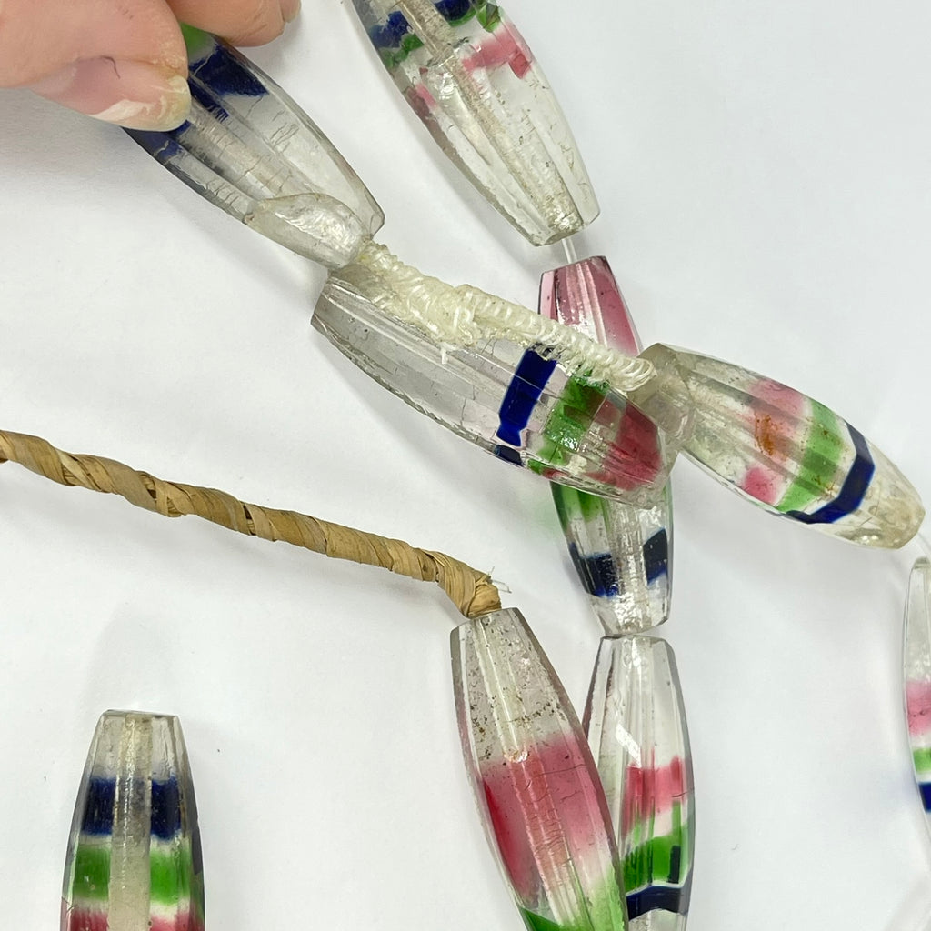 Translucent White Faceted Bohemian Trade Beads 30 In