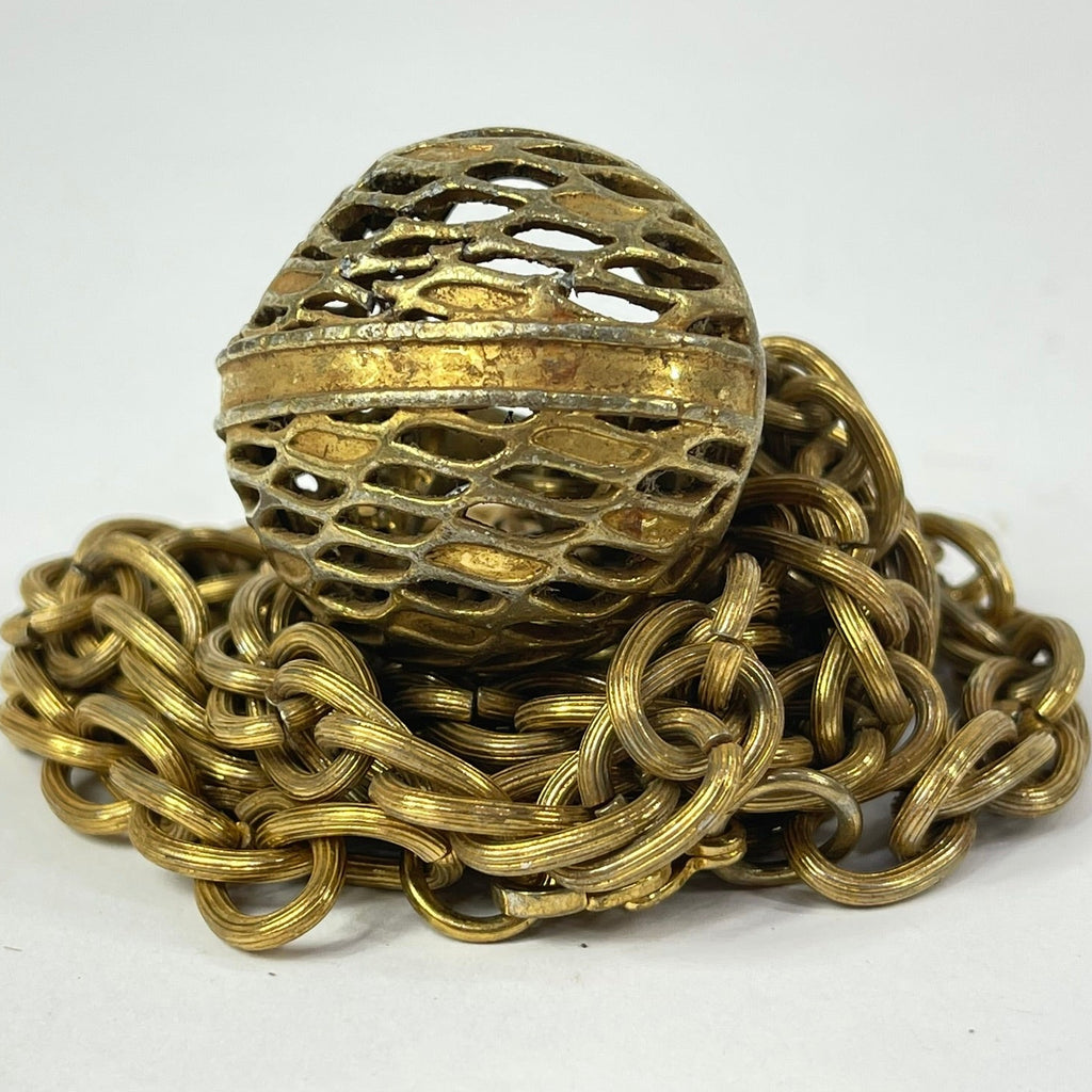 Yoruba Gilded Brass Necklace Nigeria 30 Inch Ring Pendant