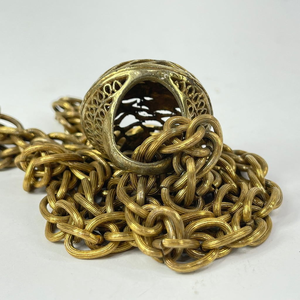 Yoruba Gilded Brass Necklace Nigeria 30 Inch Ring Pendant