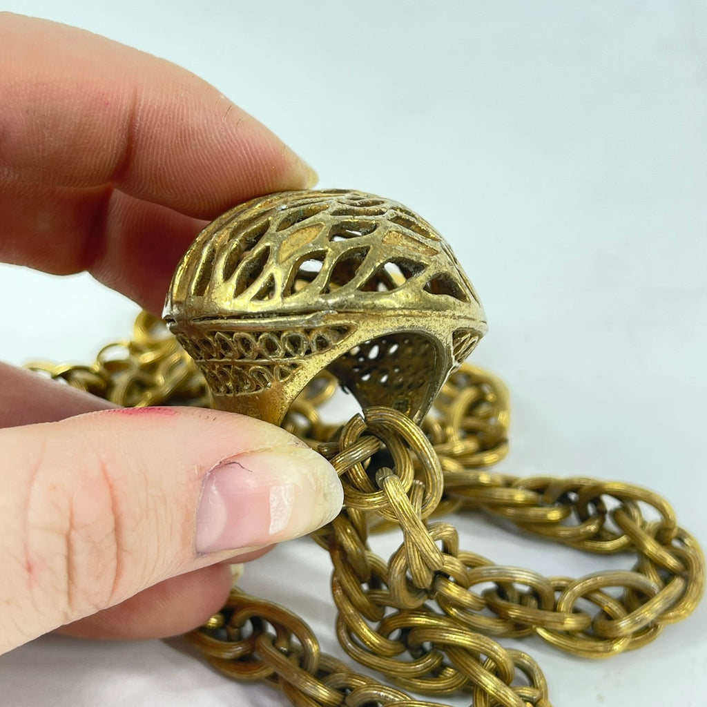 Yoruba Gilded Brass Necklace Nigeria 30 Inch Ring Pendant
