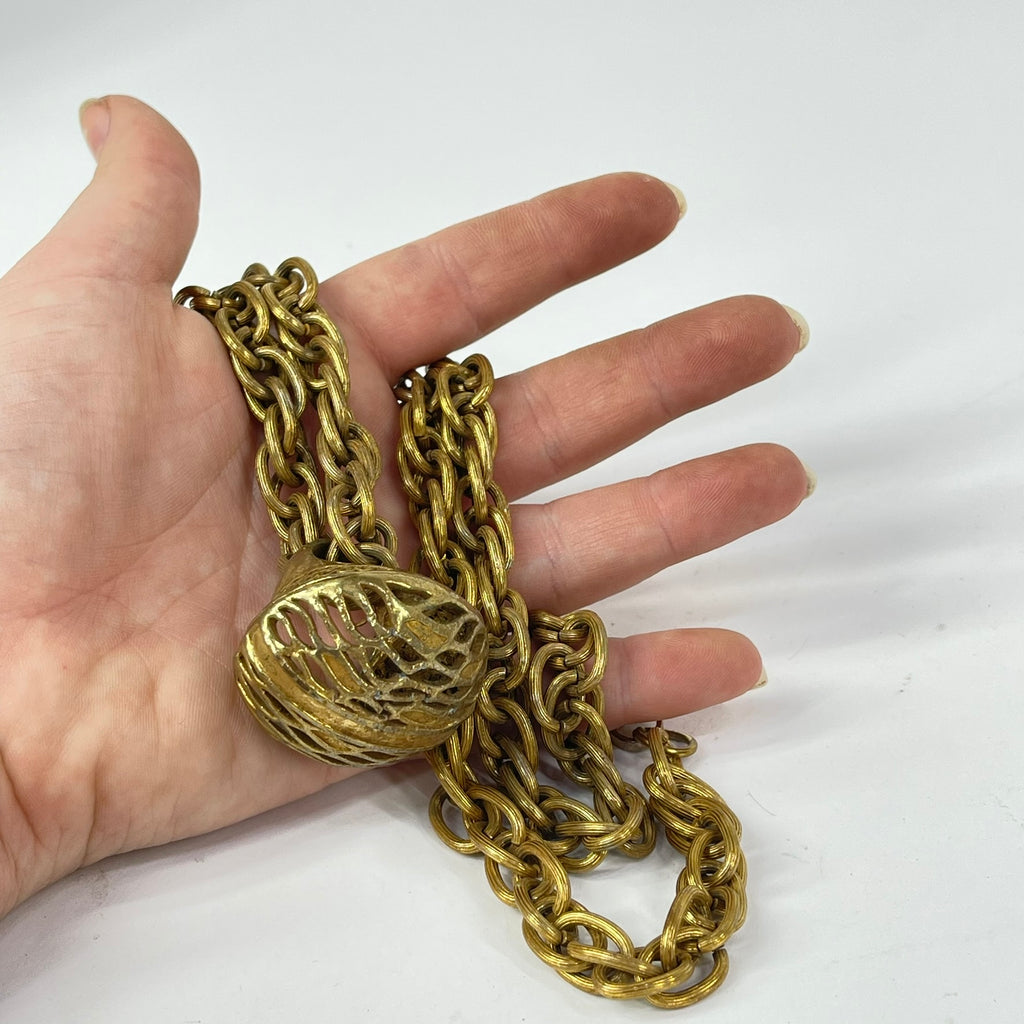 Yoruba Gilded Brass Necklace Nigeria 30 Inch Ring Pendant