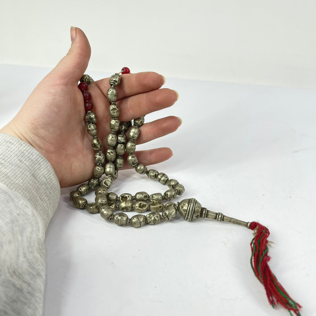 Ethiopian Silver Prayer Beads with Tassel 40 Inch