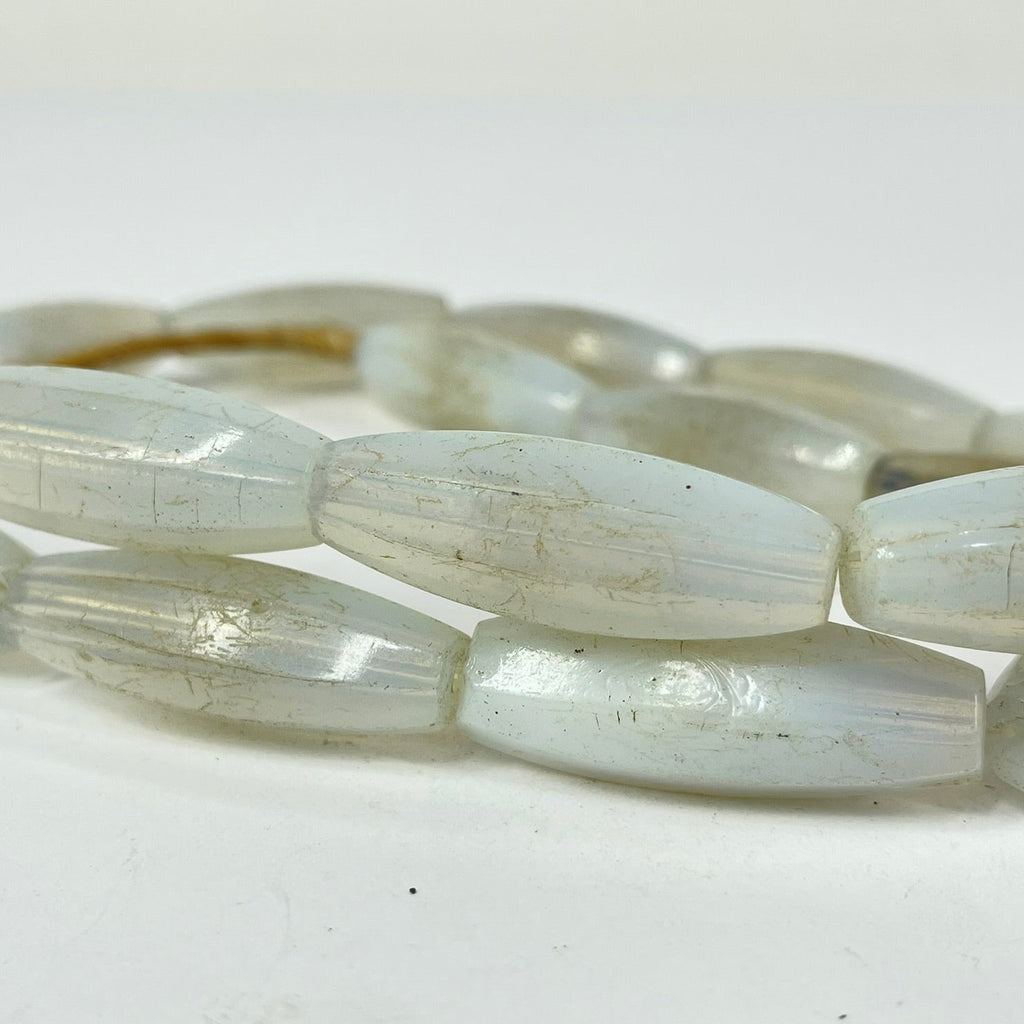 Translucent White Faceted Bohemian Trade Beads 32 Inch