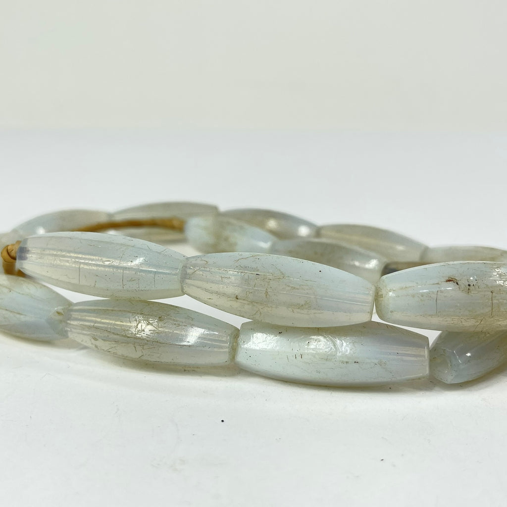 Translucent White Faceted Bohemian Trade Beads 32 Inch