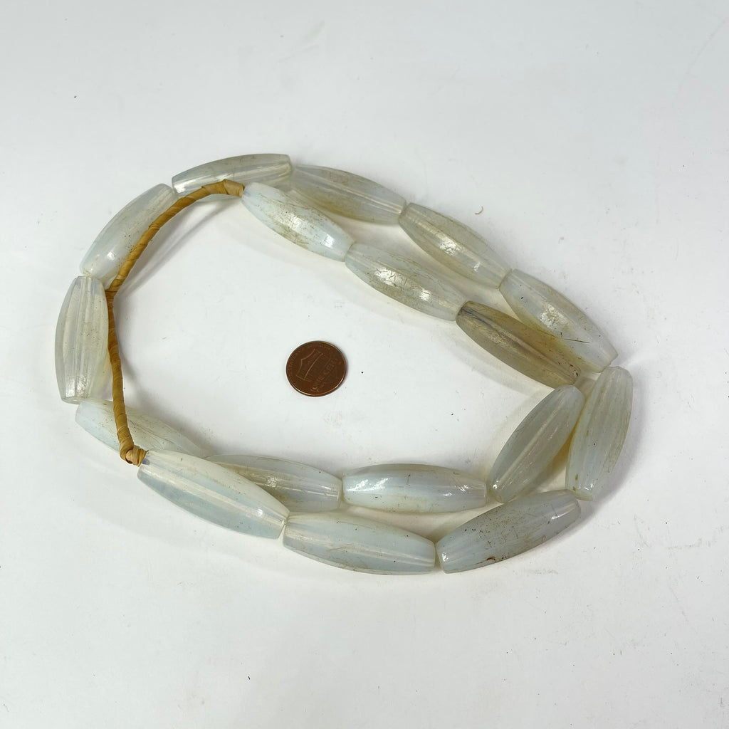 Translucent White Faceted Bohemian Trade Beads 32 Inch