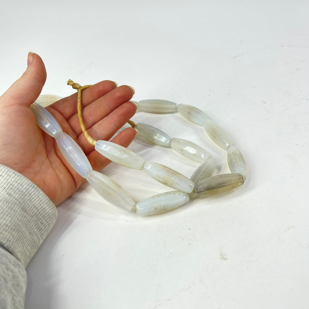 Translucent White Faceted Bohemian Trade Beads 32 Inch