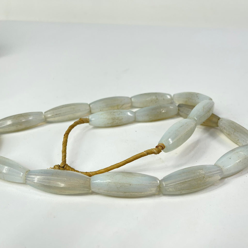 Translucent White Faceted Bohemian Trade Beads 32 Inch