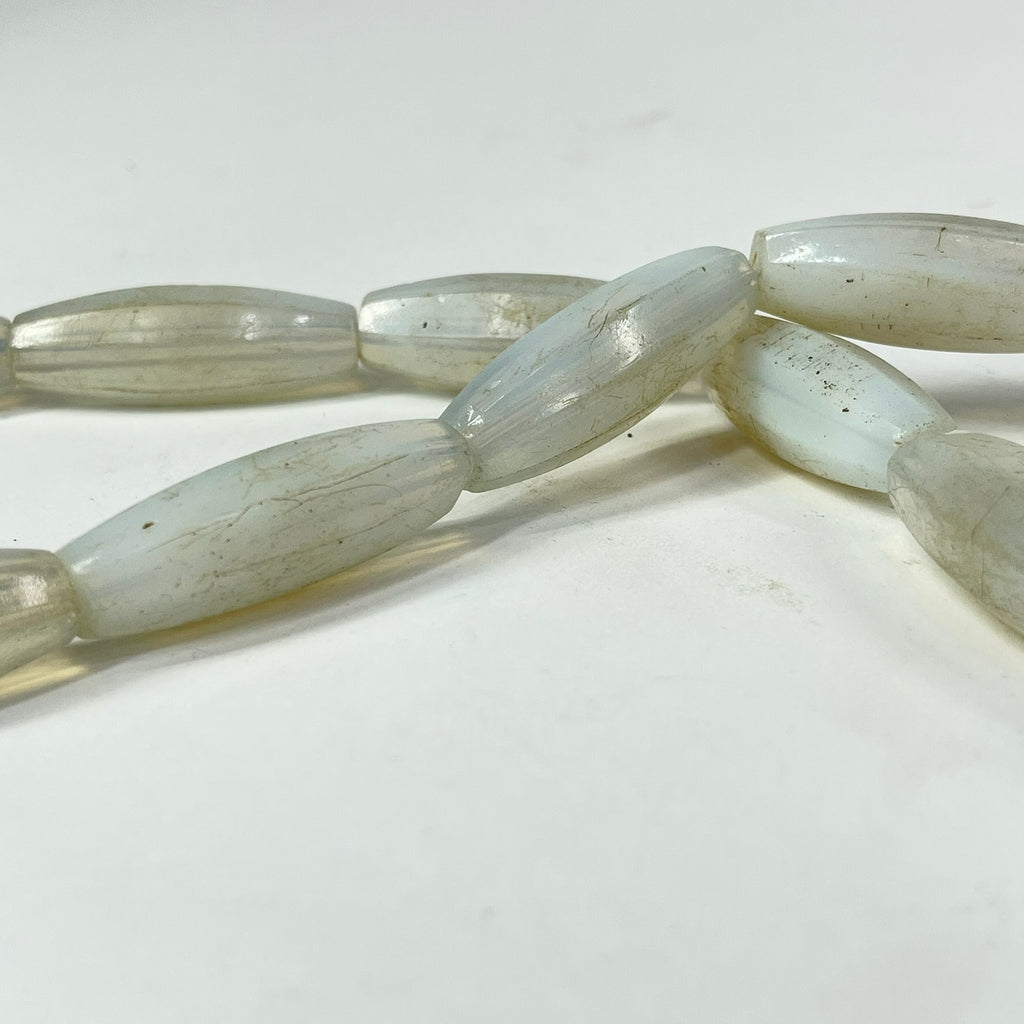 Translucent White Faceted Bohemian Trade Beads 32 Inch