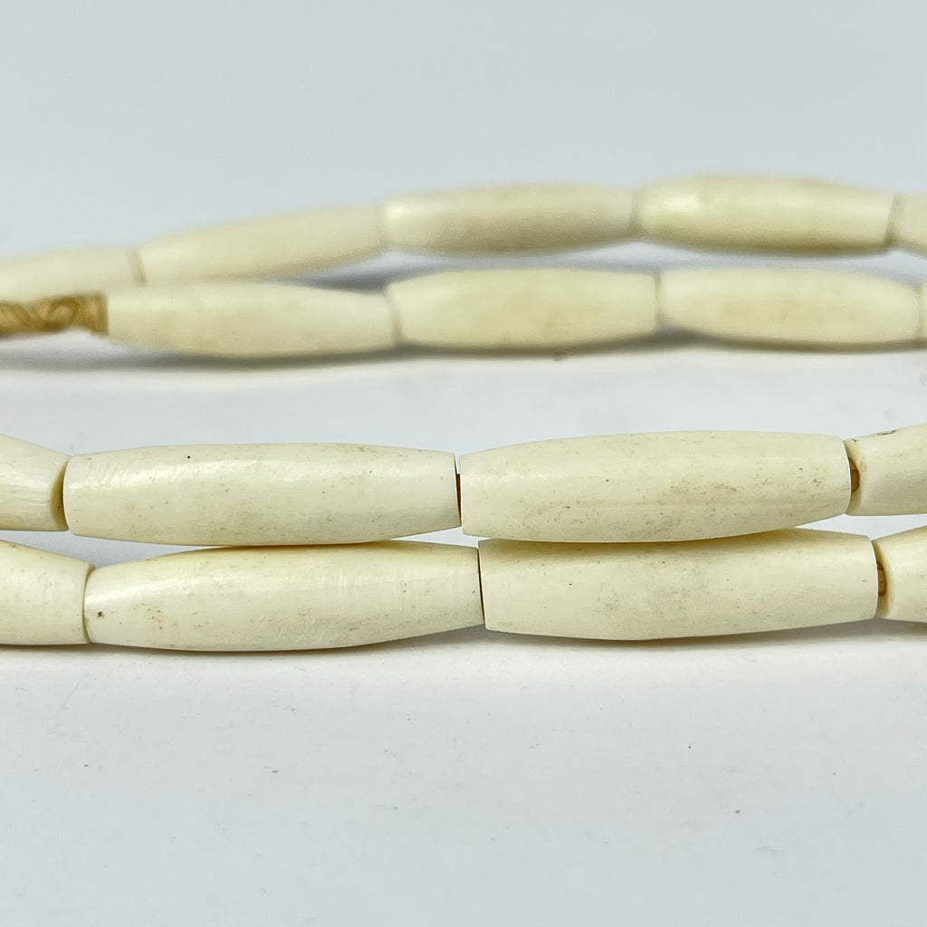 Carved Bone Beads White Nigeria 30 inch