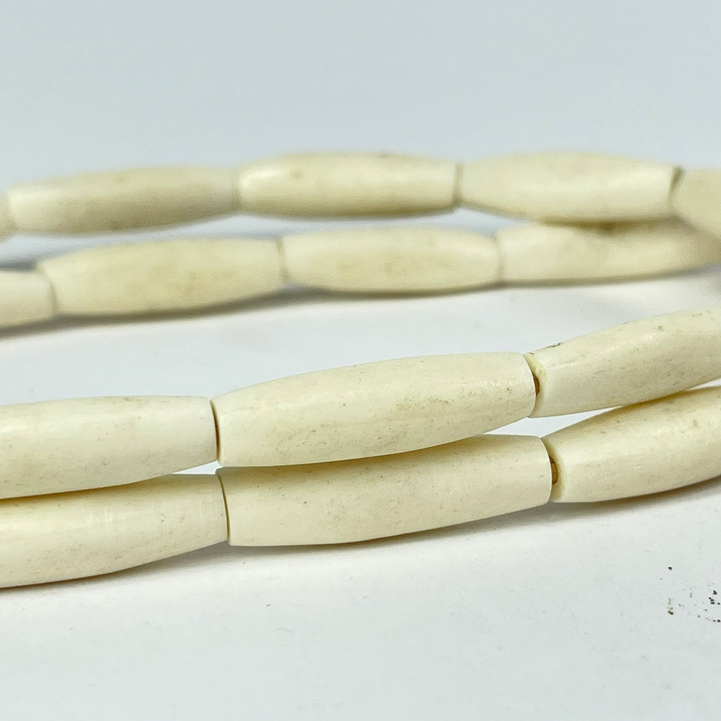 Carved Bone Beads White Nigeria 30 inch