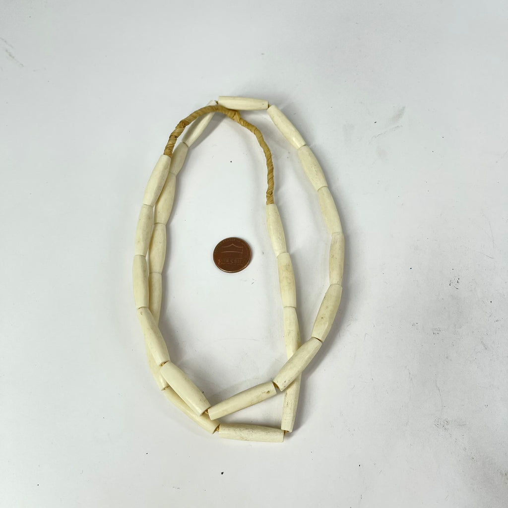 Carved Bone Beads White Nigeria 30 inch