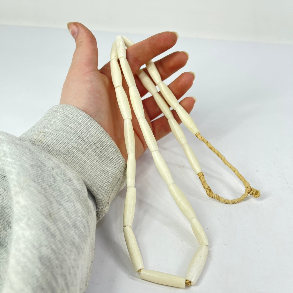 Carved Bone Beads White Nigeria 30 inch
