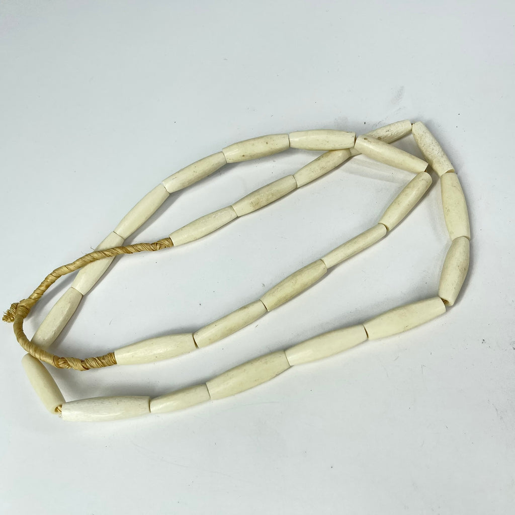 Carved Bone Beads White Nigeria 30 inch