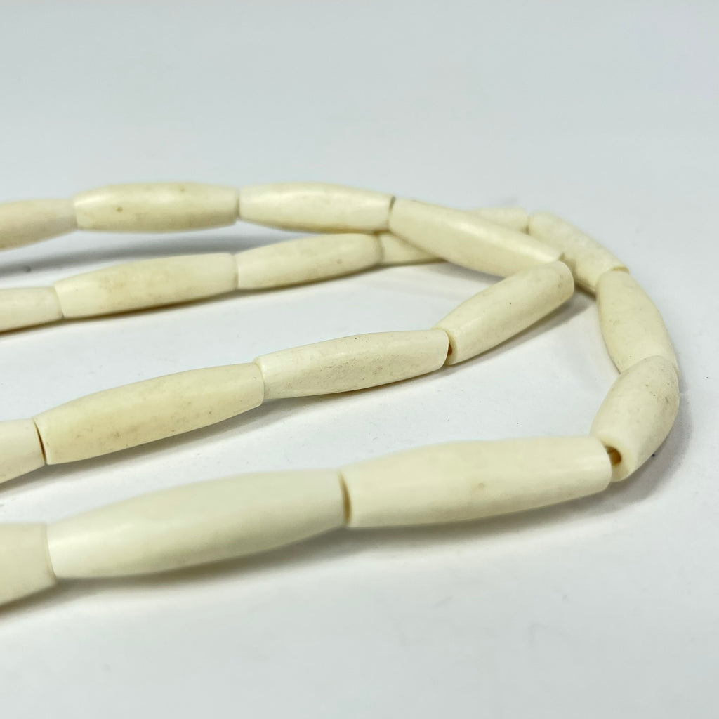 Carved Bone Beads White Nigeria 30 inch