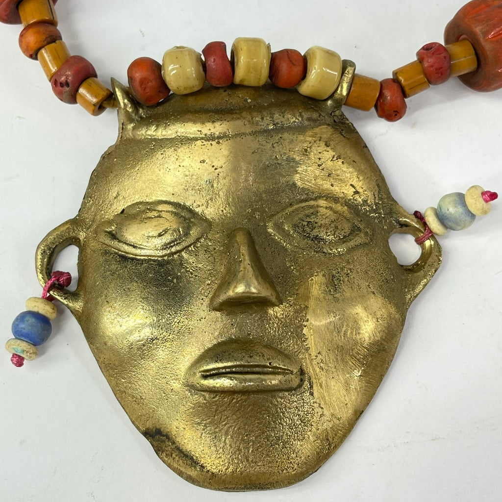 Naga Brass Face Pendant Necklace 42 Inch