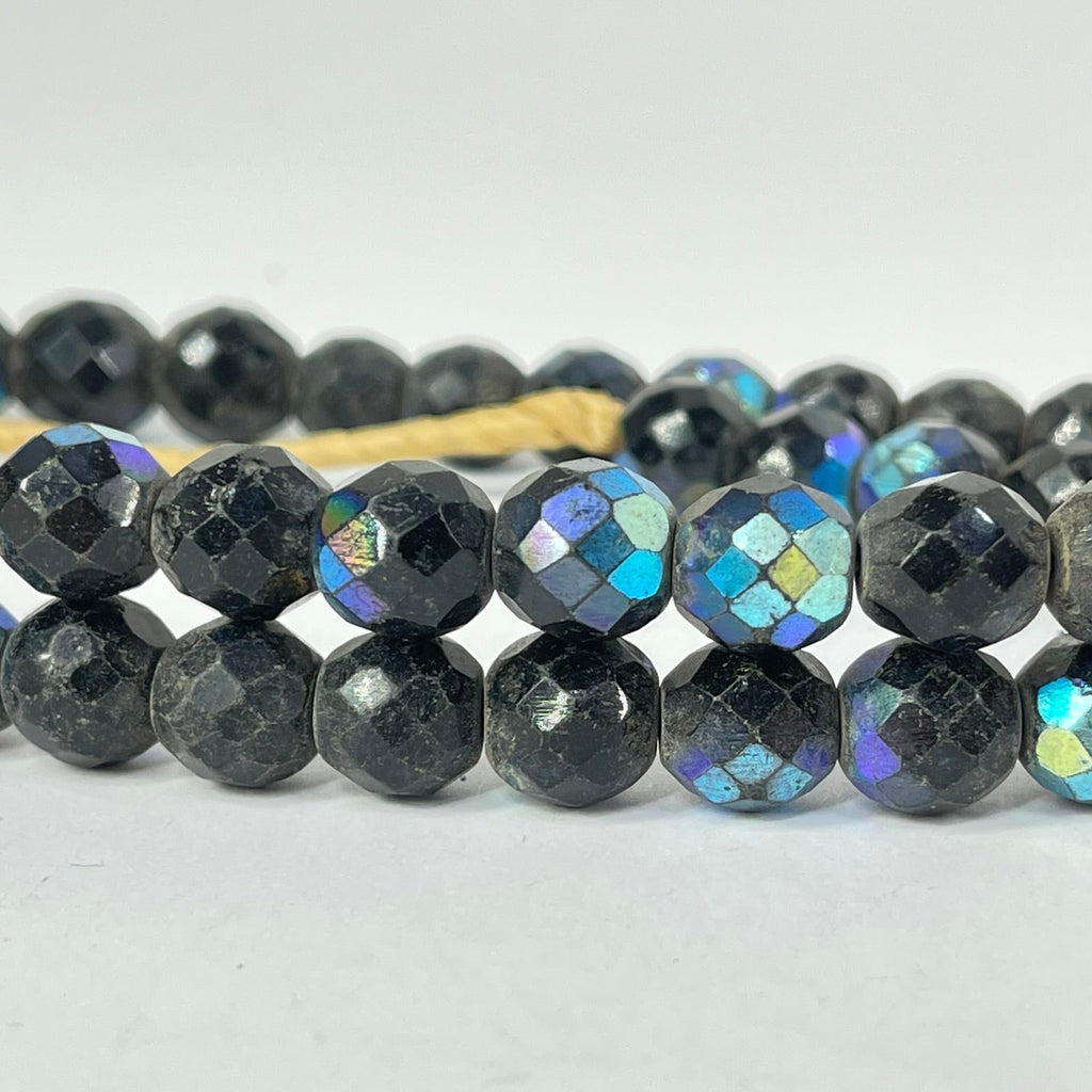 Iridescent Faceted Graduated Bohemian Black Trade Beads