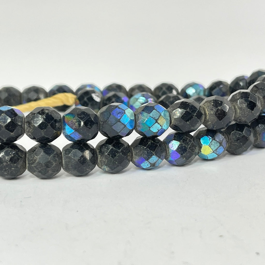 Iridescent Faceted Graduated Bohemian Black Trade Beads