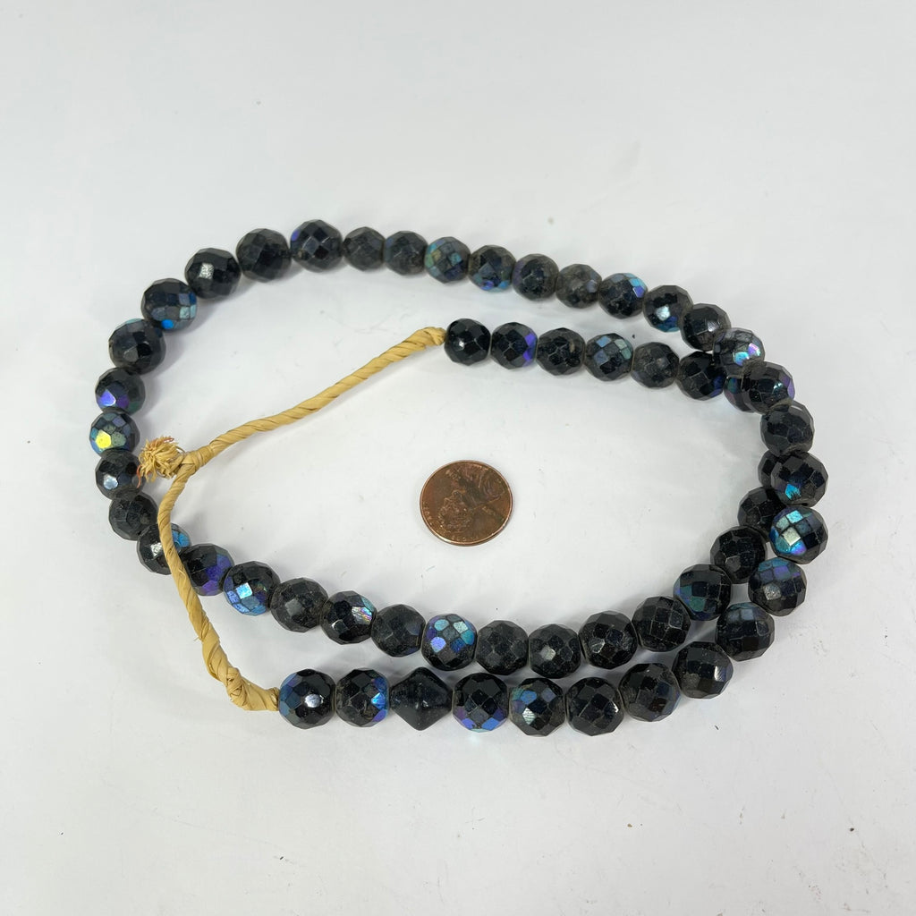 Iridescent Faceted Graduated Bohemian Black Trade Beads