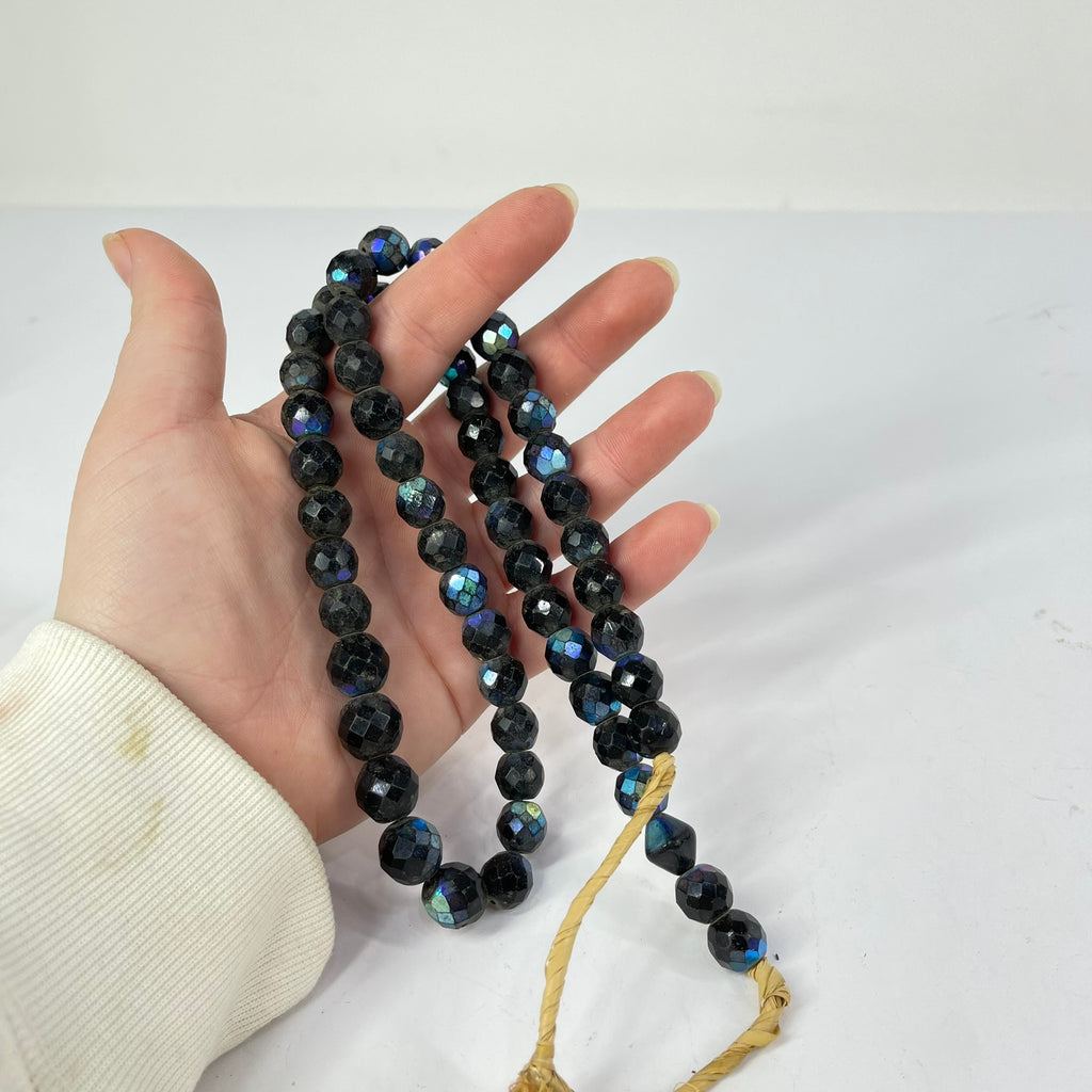 Iridescent Faceted Graduated Bohemian Black Trade Beads