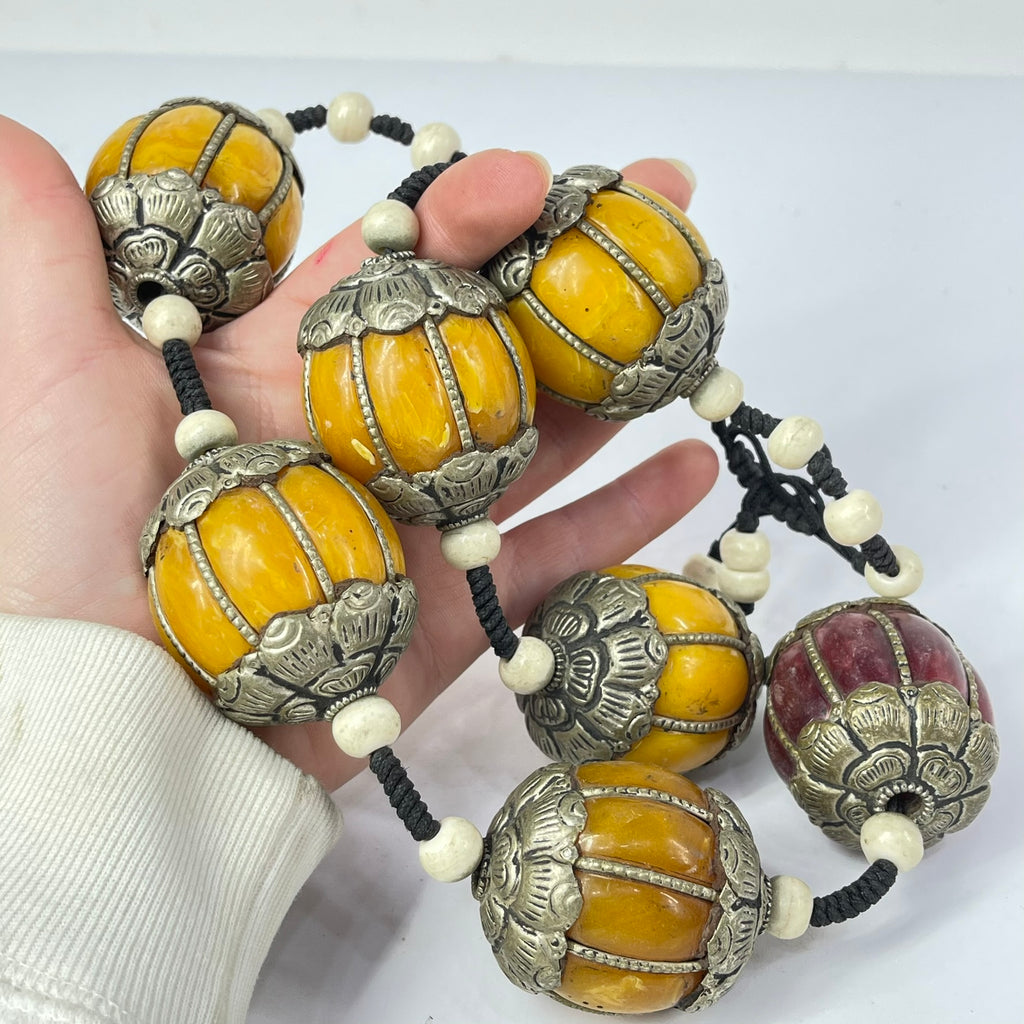 Moroccan Metal and Resin Beaded Necklace