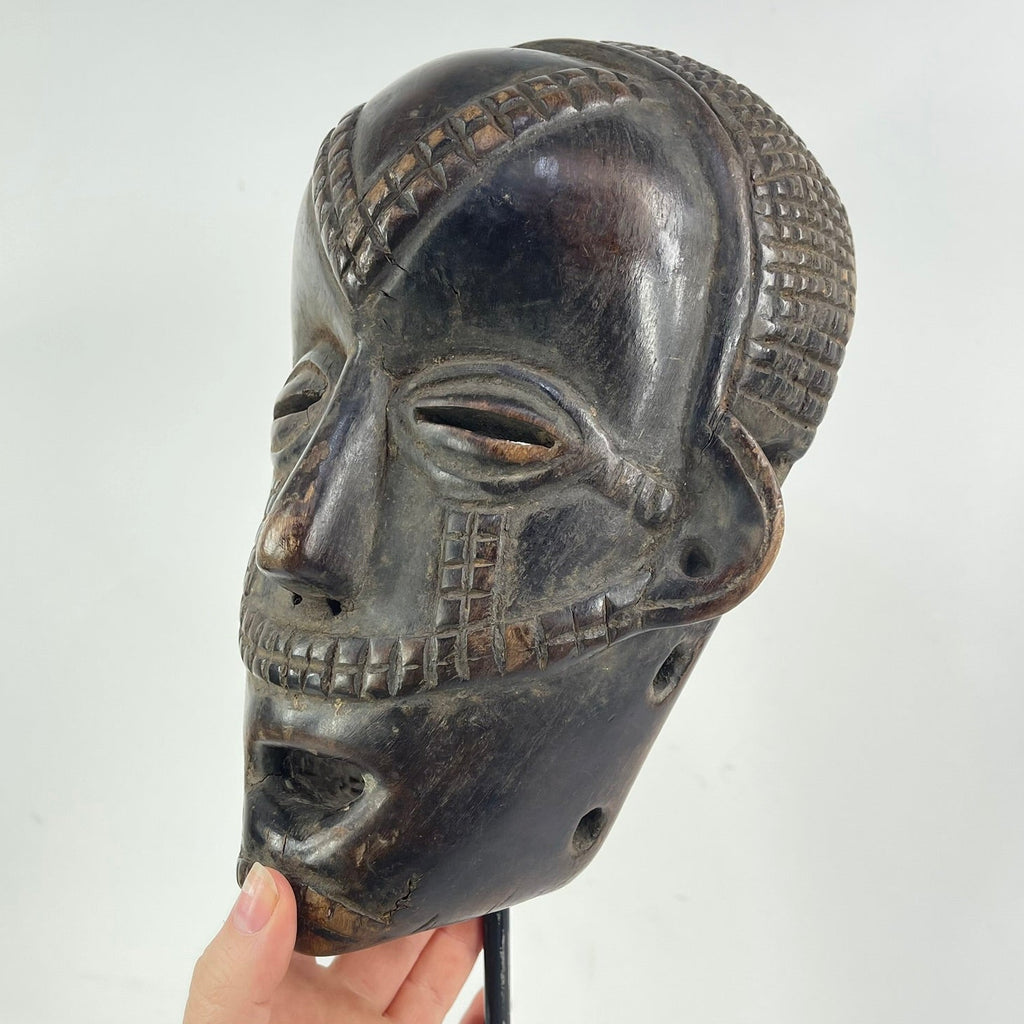Tabwa Wood Mask with Awl Holes Congo