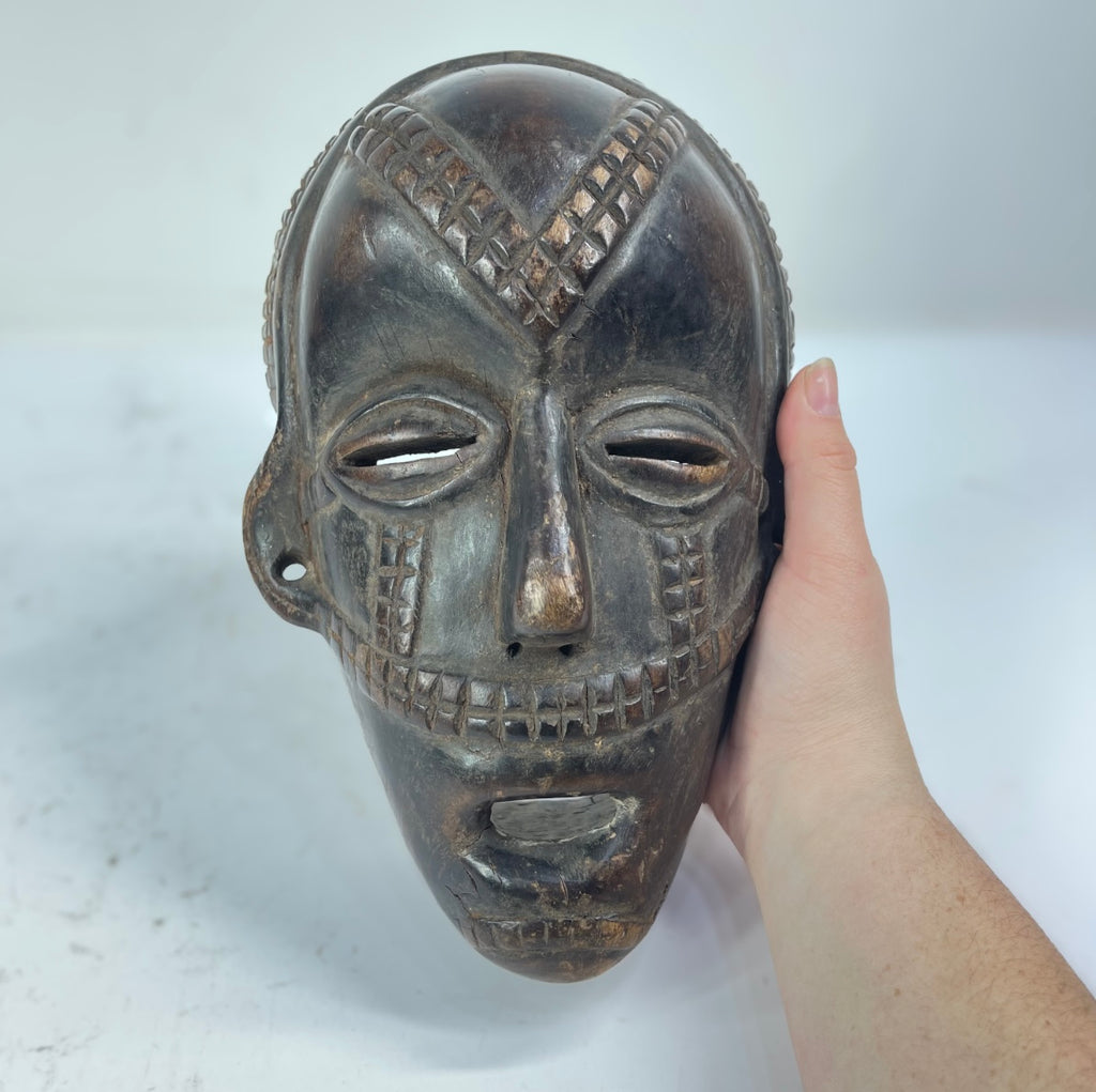Tabwa Wood Mask with Awl Holes Congo
