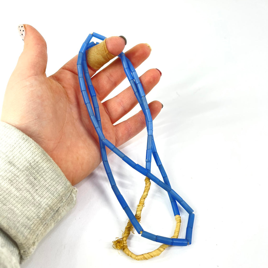 Bida Glass Blue Trade Beads Nigeria 32 inch