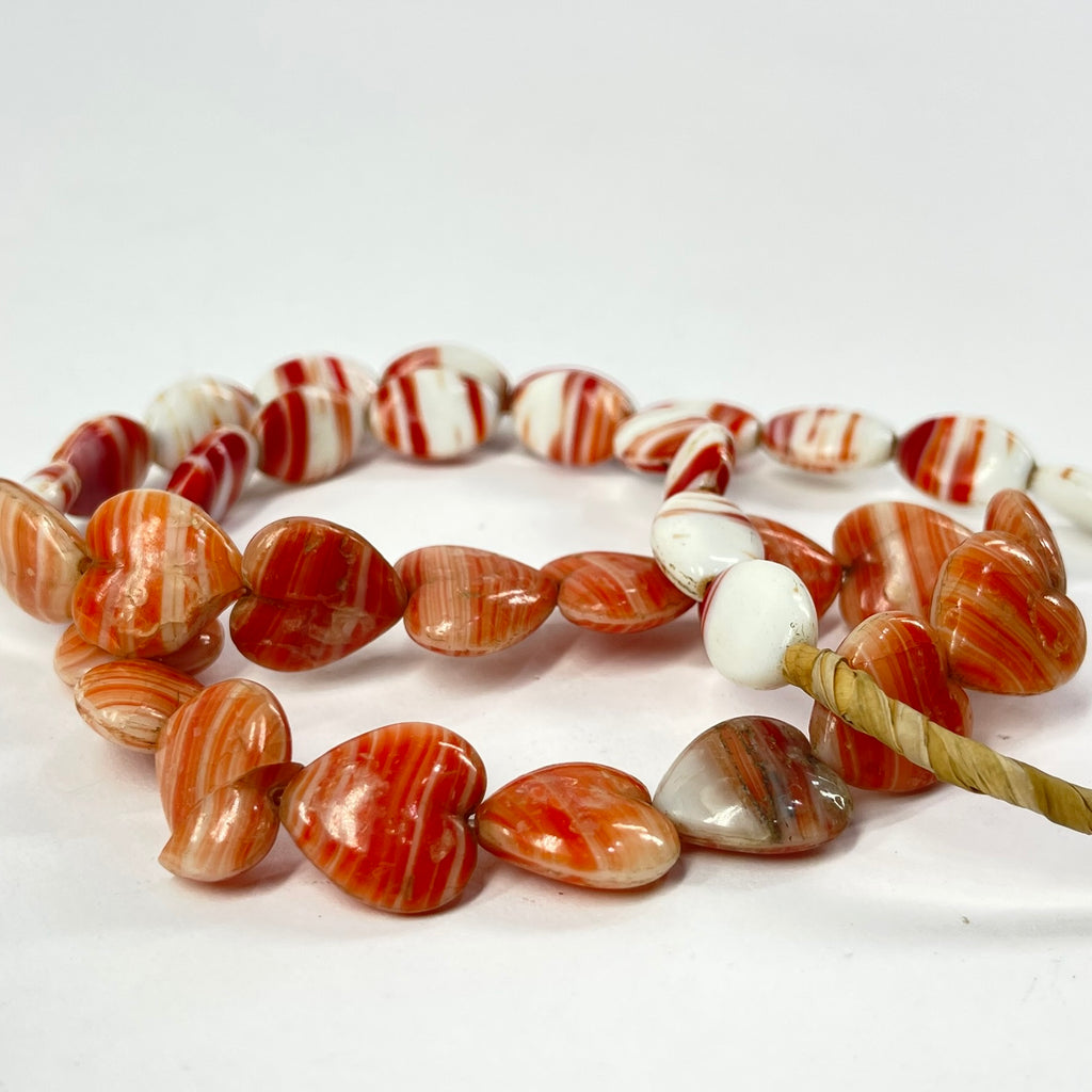 Bohemian Trade Beads White Pink Red Mixed Hearts Africa