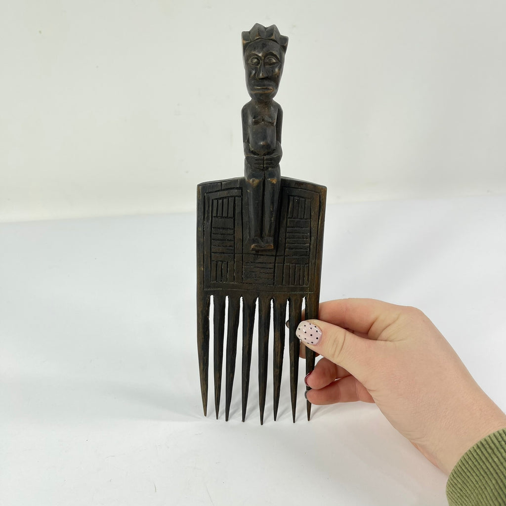Baule Carved Figural Wooden Comb Congo