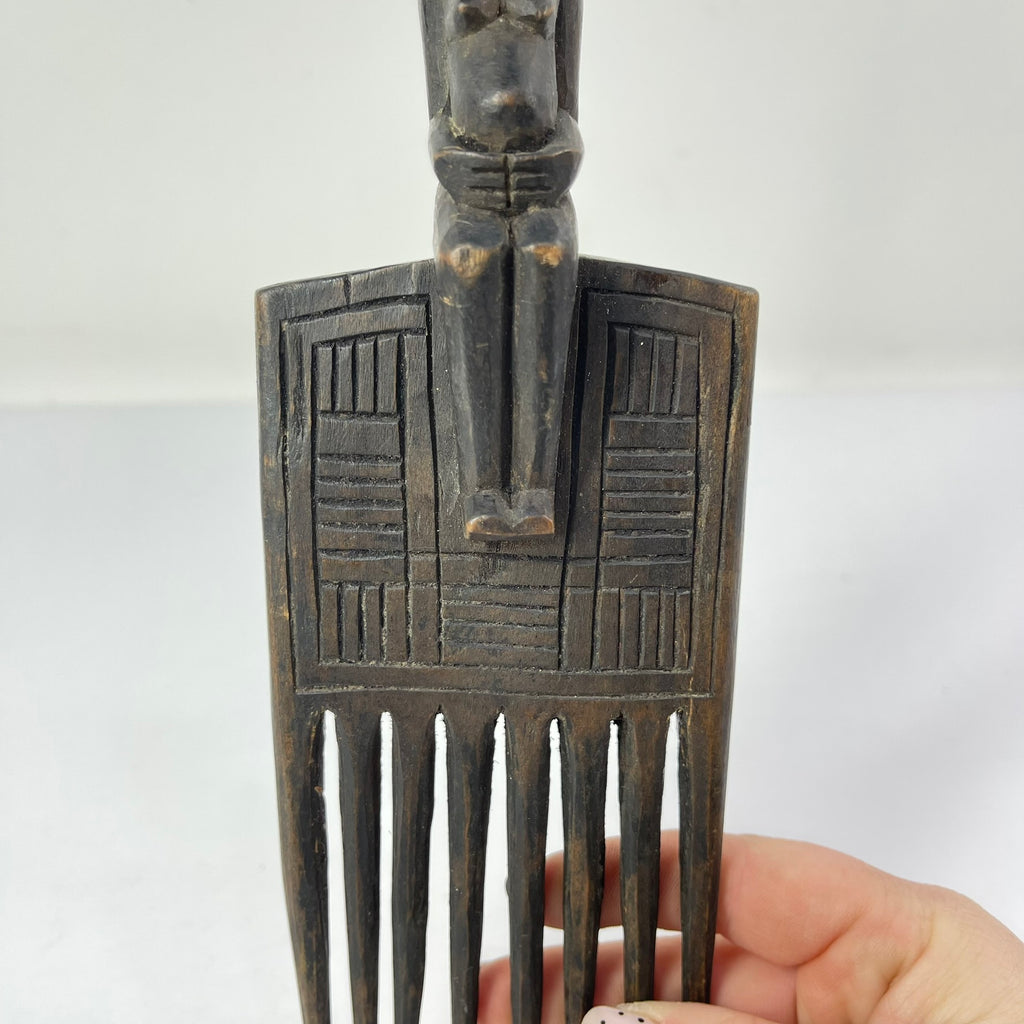 Baule Carved Figural Wooden Comb Congo