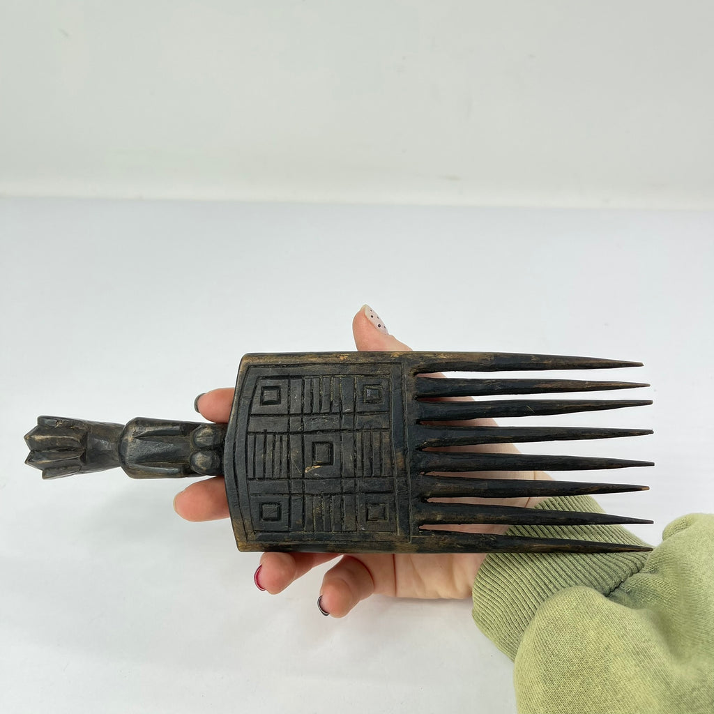 Baule Carved Figural Wooden Comb Congo