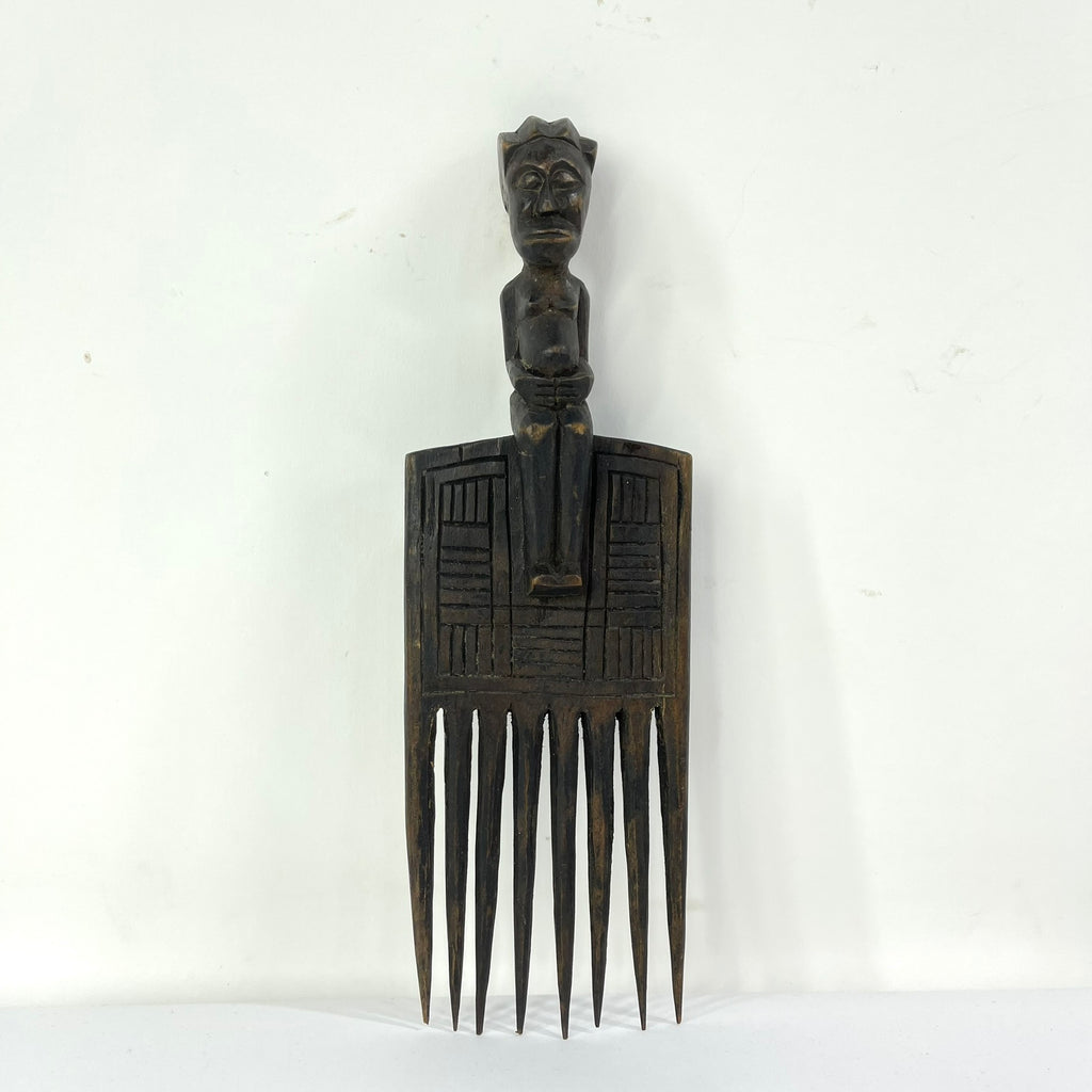 Baule Carved Figural Wooden Comb Congo