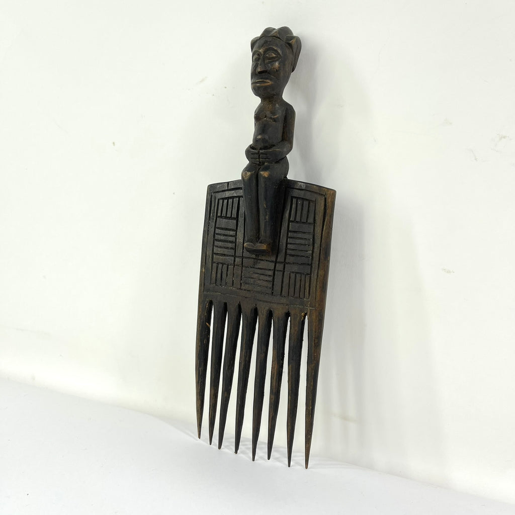Baule Carved Figural Wooden Comb Congo