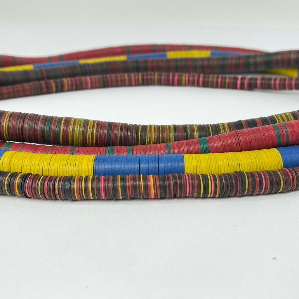 4 Strands of Large Vulcanite "Vinyl" Heishi Black Trade Beads 30 Inch