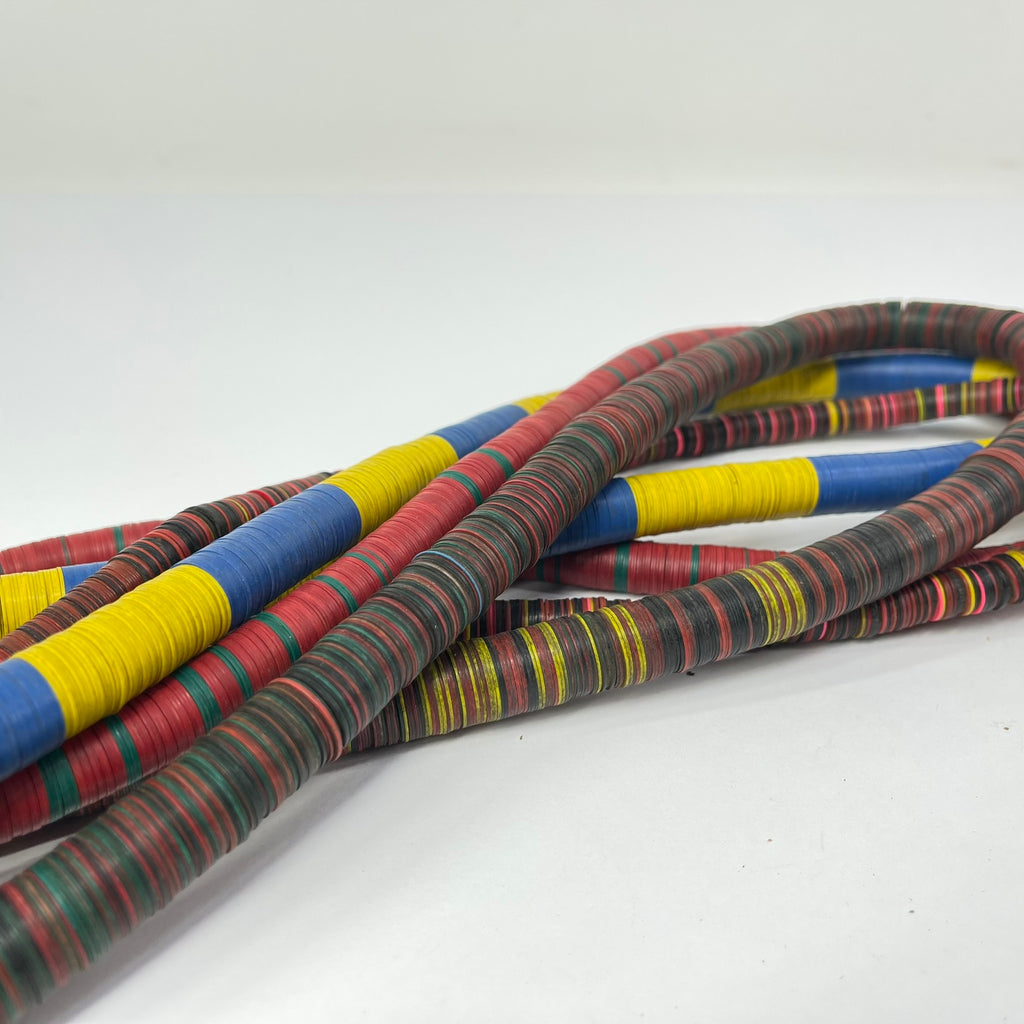 4 Strands of Large Vulcanite "Vinyl" Heishi Black Trade Beads 30 Inch