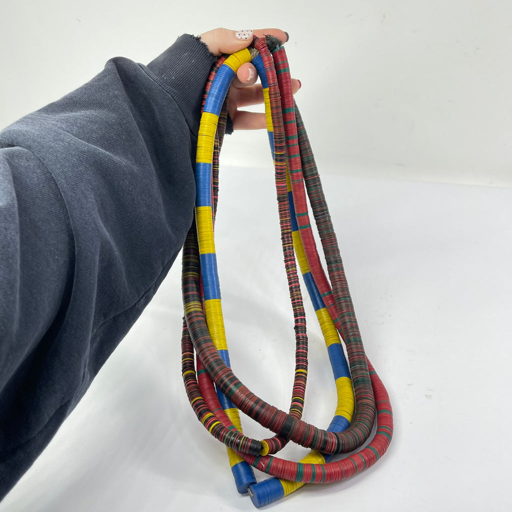 4 Strands of Large Vulcanite "Vinyl" Heishi Black Trade Beads 30 Inch