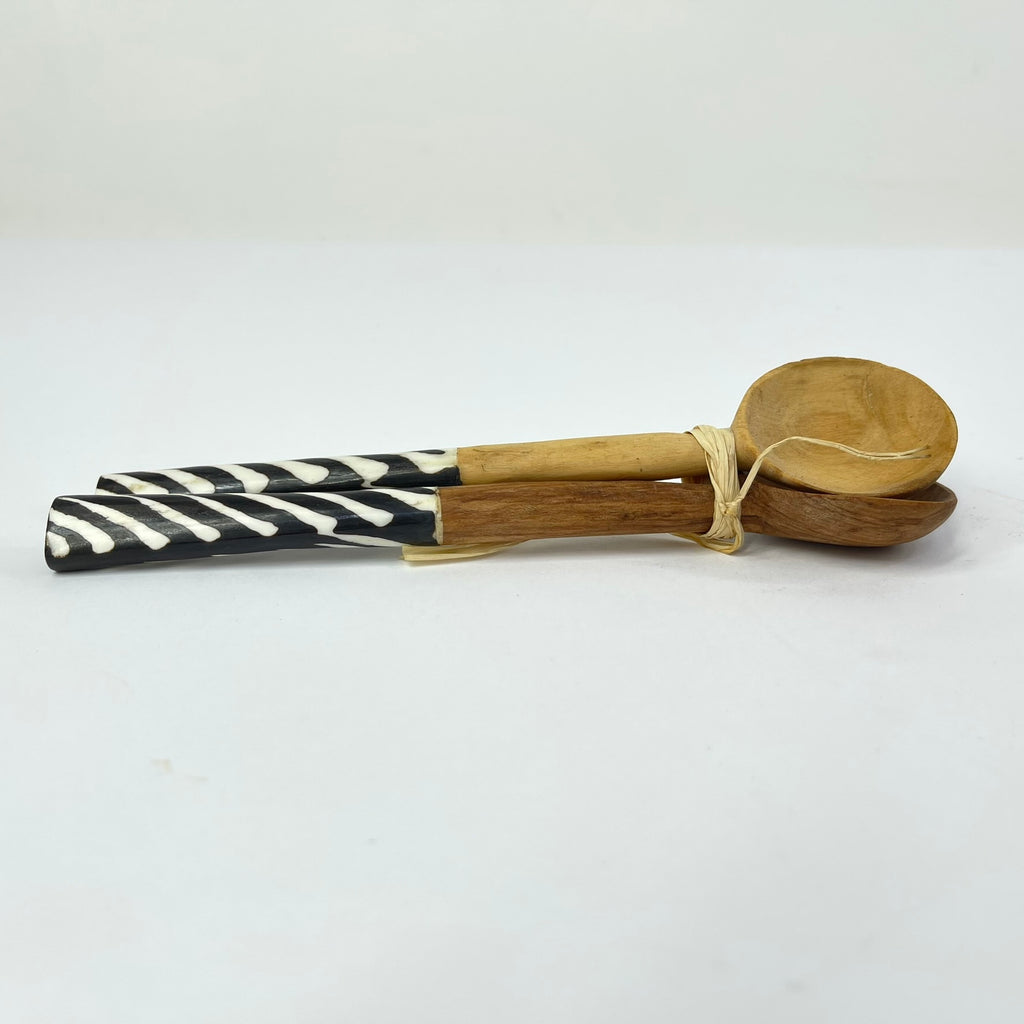 2 Maasai Olivewood and Bone Handle Spoons Kenya