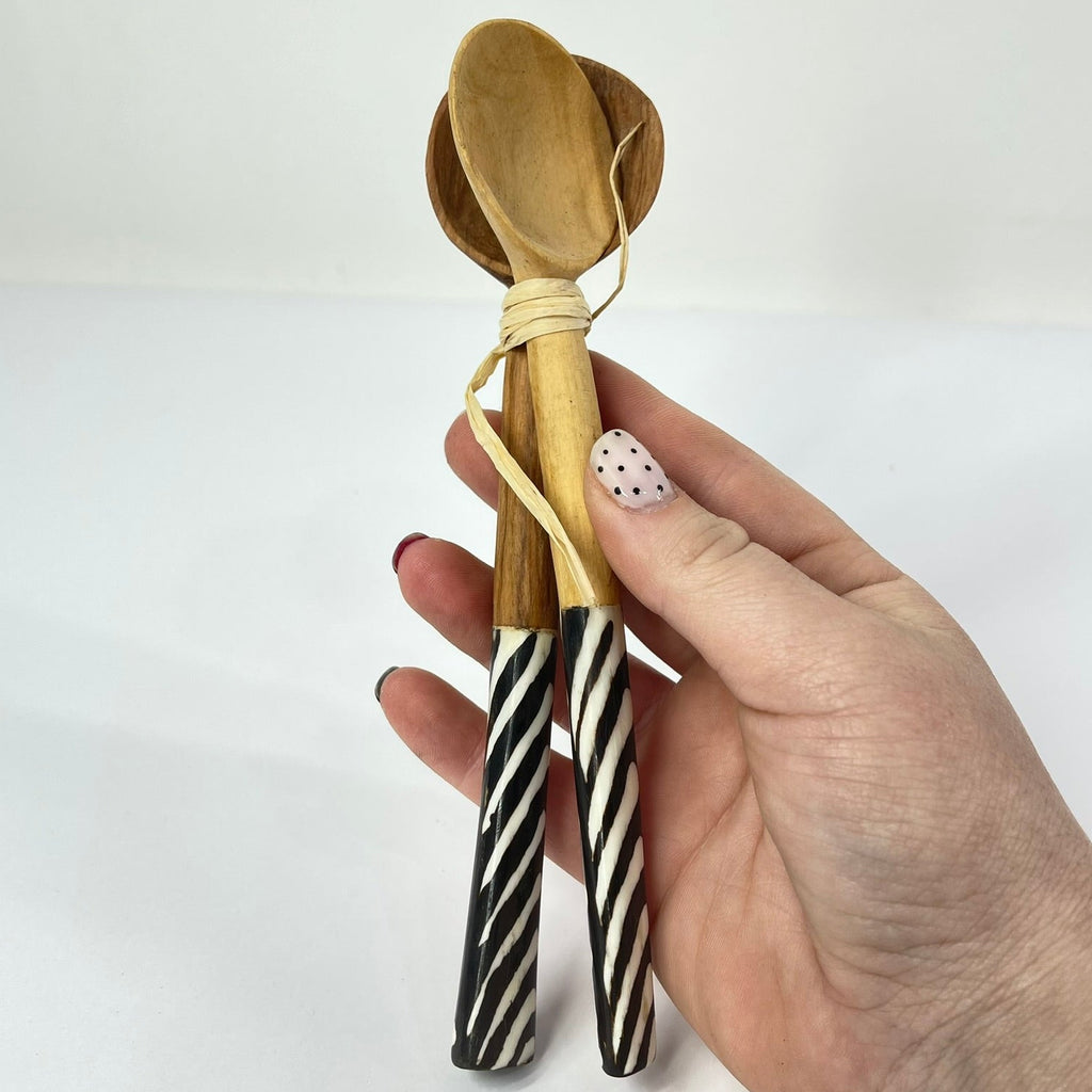 2 Maasai Olivewood and Bone Handle Spoons Kenya